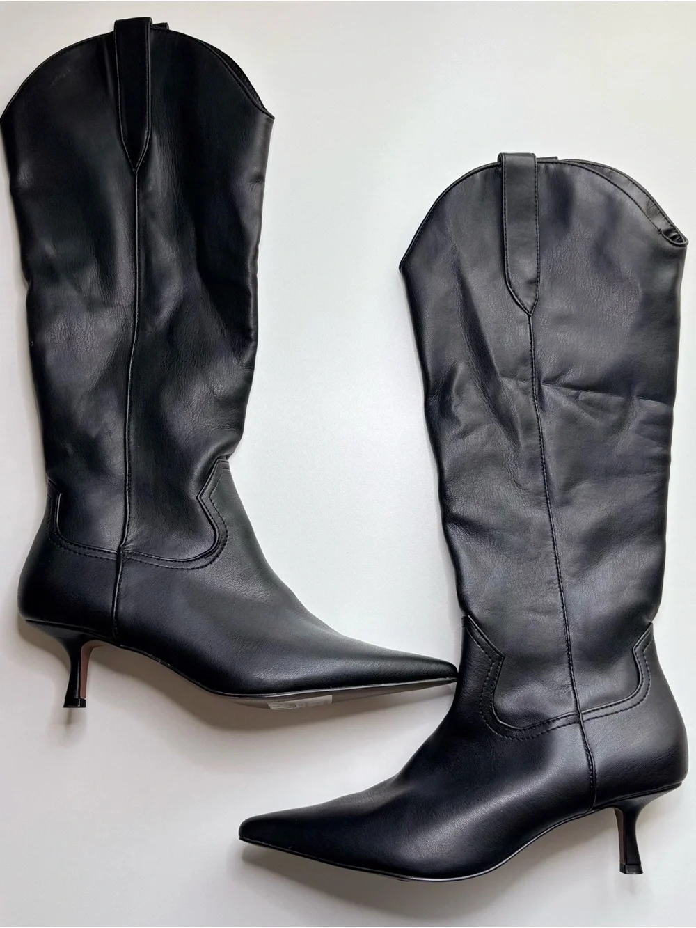 Steven New York New Britt Knee High Western Boots Black Pointed Toe 7.5
